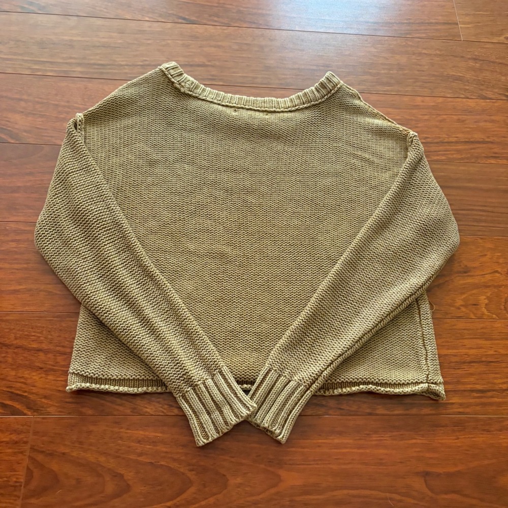 American Eagle Tan Chunky Knit Cropped Crewneck Sweater XS Boho Streetwear